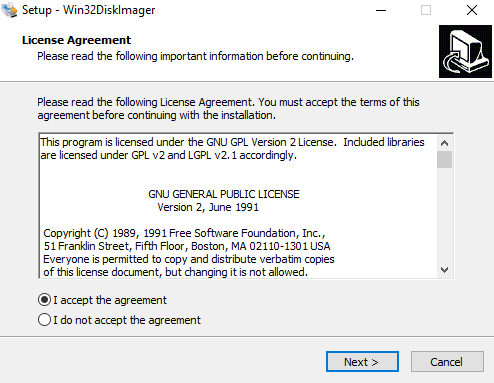 Primer paso para la instalación de Win32 disk imager