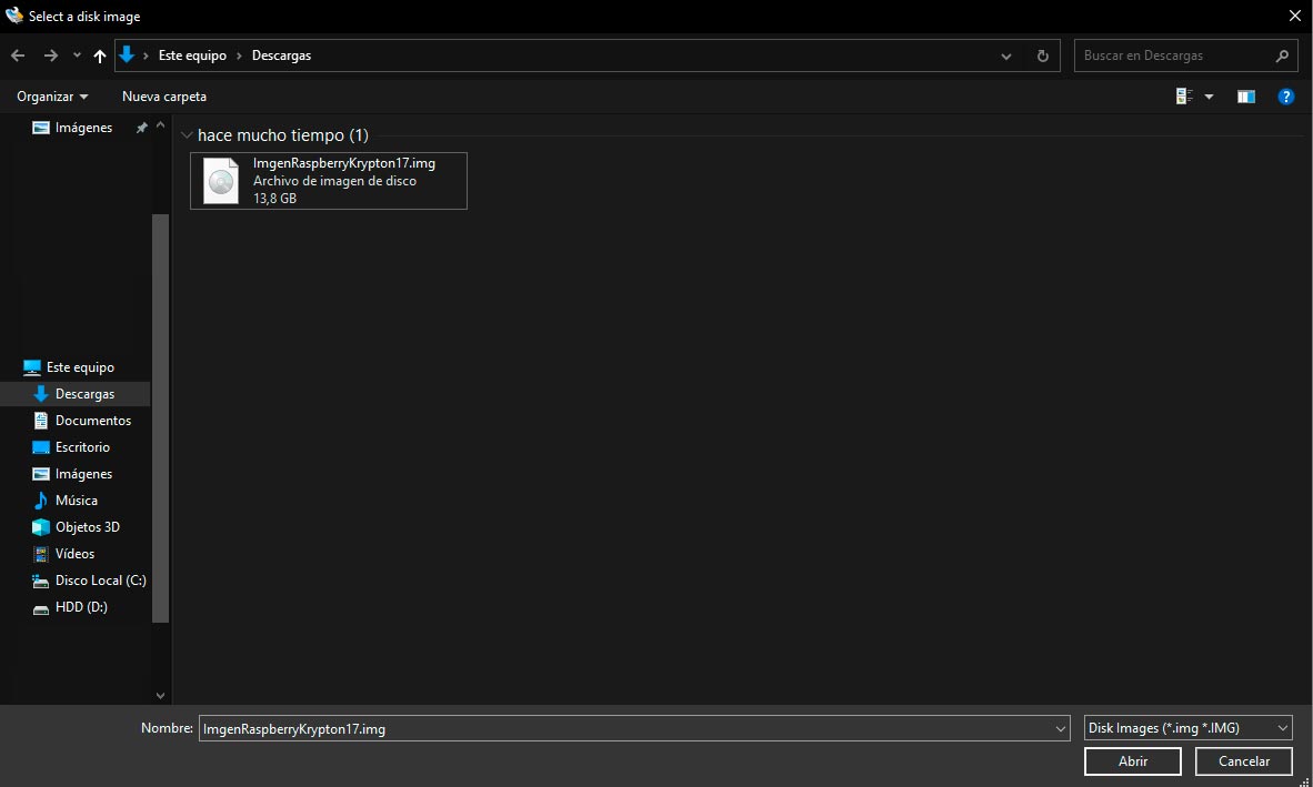 Elegir imagen para grabar