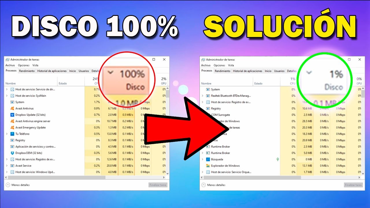 Administrador de tareas al 100% y con lag en Windows 10.