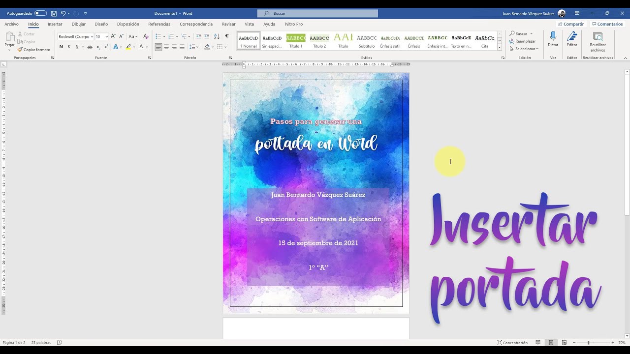 Insertar una portada en documento Word Insertar una portada en documento Word