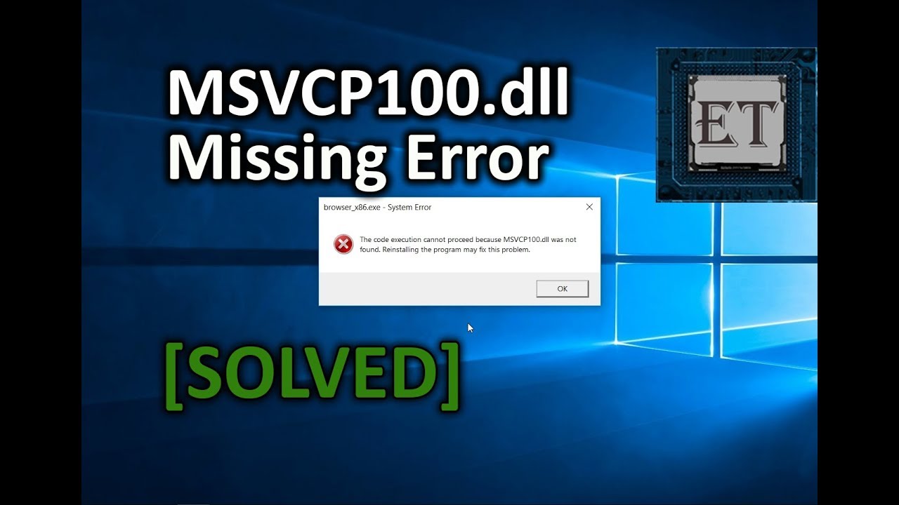 msvcr100.dll ausente en tu Windows 10 msvcr100.dll ausente en tu Windows 10